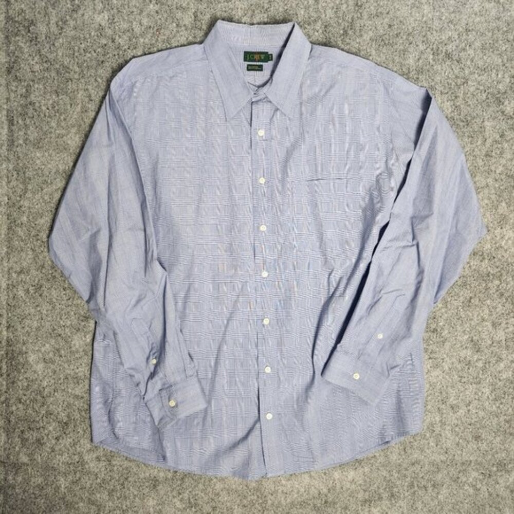 J Crew VTG 80s Dress Shirt Men 17-35 Blue‎ Houndstooth Check Long Sleeve Button